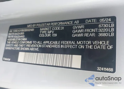 2025 Polestar 3 Long Range Dual Motor/Long Range Dual Motor Launch Edition z USA, uszkodzony, nr VIN YSREA3YB6SB002481